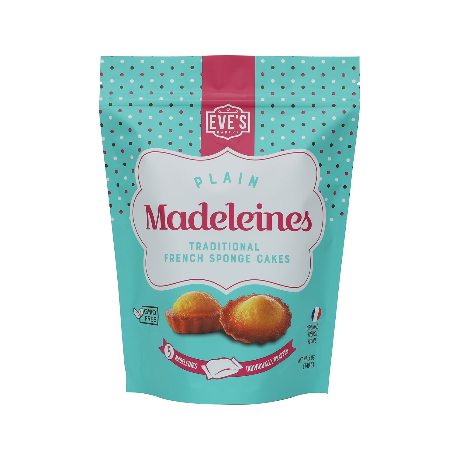 Packaging sample photo — printed stand-up zipper pouch for baked goods, front panel. Brand artwork belongs to its owners and is shown only as a format example. Not a customer project or endorsement.