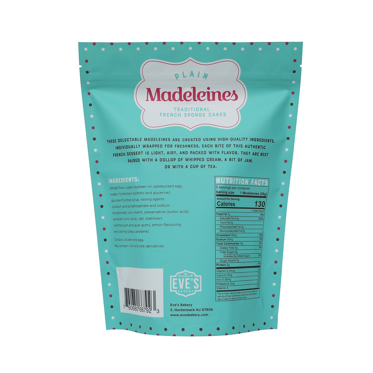 Packaging sample photo — back panel of the same pouch showing fine-print nutrition and ingredient text. Brand artwork belongs to its owners and is shown only as a format example. Not a customer project or endorsement.