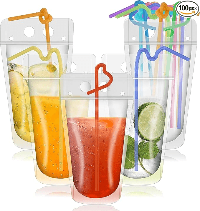 Custom PE Beverage Pouch Manufacturer | Food Grade Transparent Liquid with Straw & Zipper | MOQ 5,000pcs