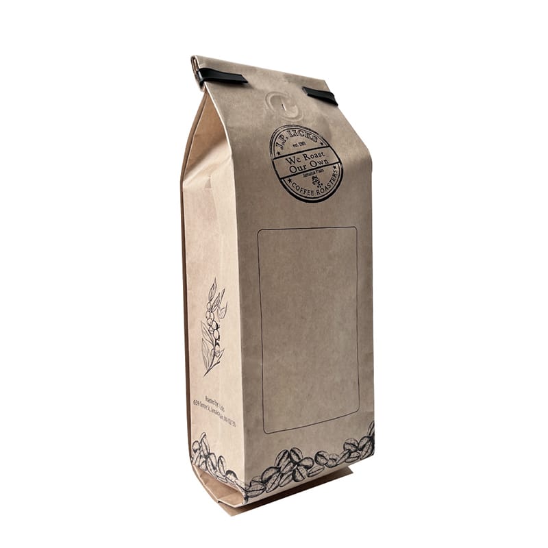 Custom Kraft Paper Coffee Bag Manufacturer | Foil Lined Quad Seal Side Gusset Bag with Valve and Tin Tie | MOQ 5,000pcs